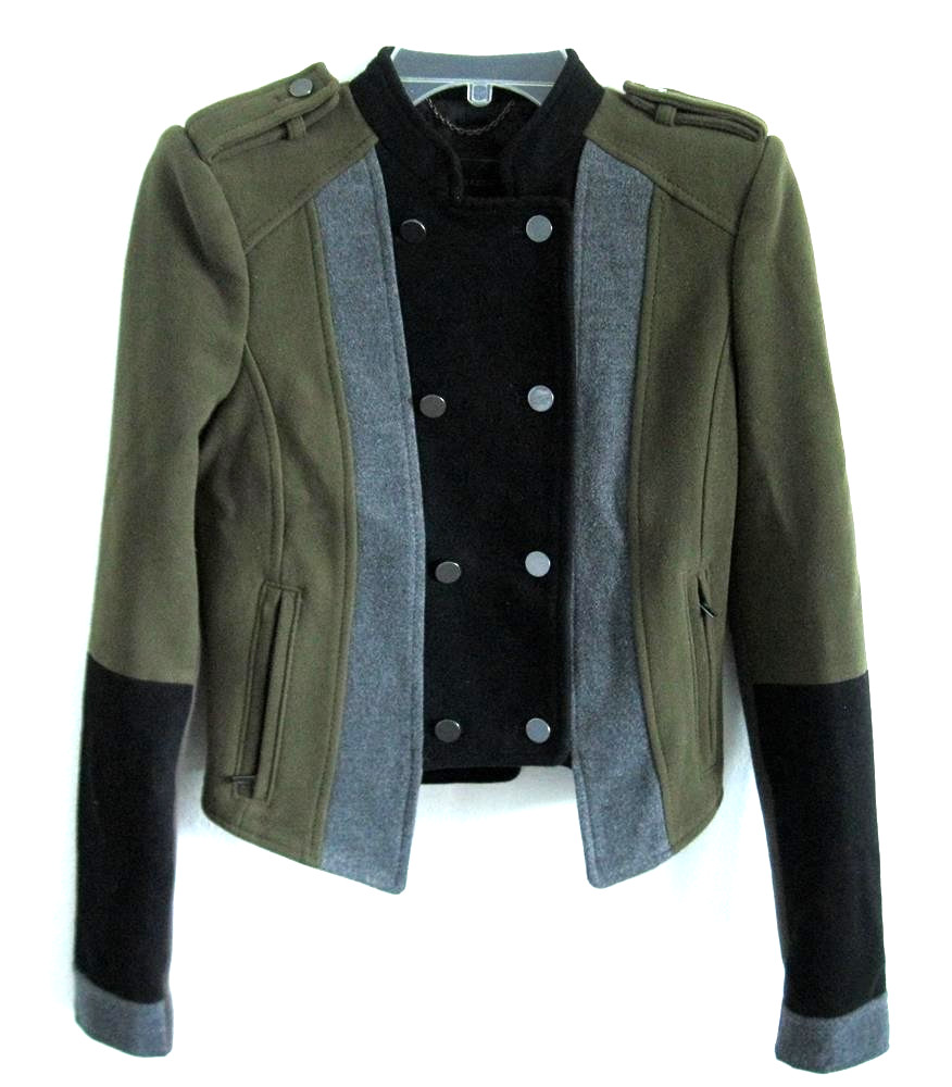 BCBG MAX AZRIA Royce Olive Gray Double Breasted Military Jacket Women\'s Size XS BCBG MAX AZRIA Royce Olive Gray Double Breasted Military Jacket Women\'s Size XS