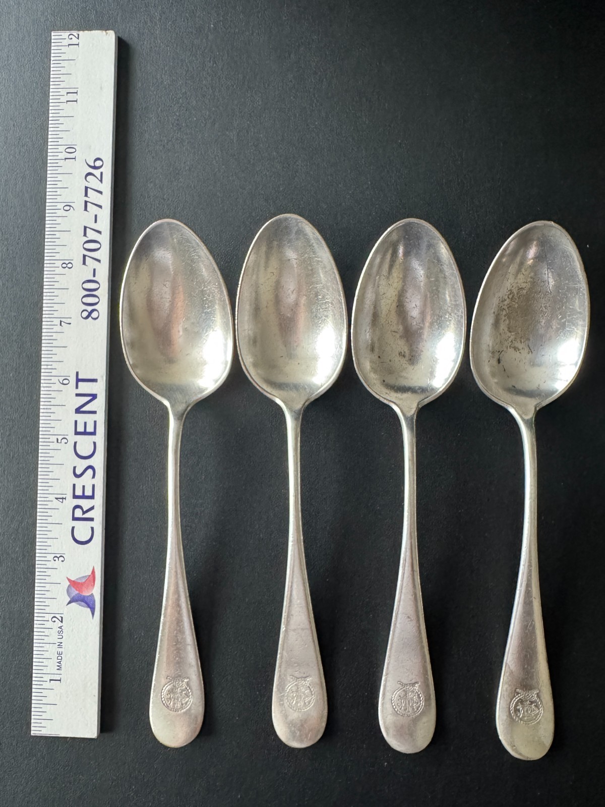 4 Antique Gorham Co. Silver Soldered Serving Spoons Nautical Rope Crest 8.5\