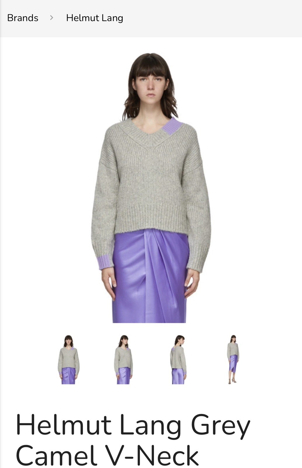 Helmut Lang Sweater Womens S Gray Purple V Neck Chunky Knit Sweater Oversized 