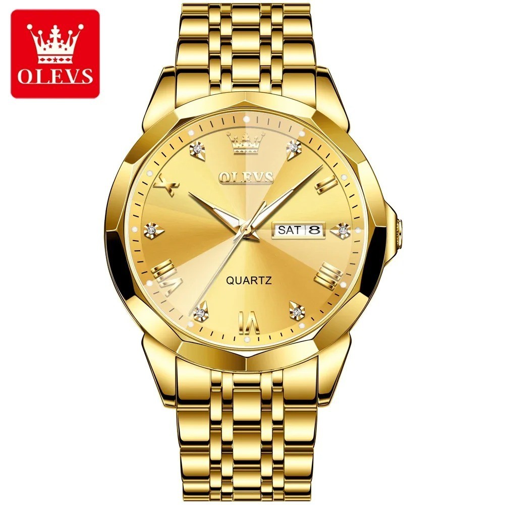 OLEVS Men's Watch Rhombus Mirror Original Quartz for Man Waterproof Luminous