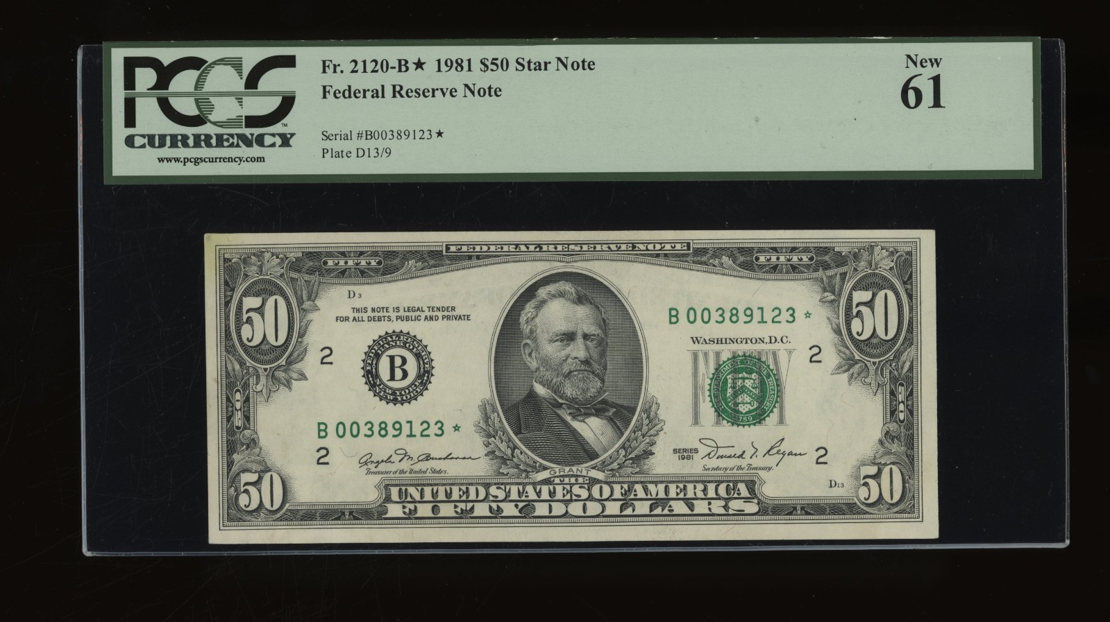 DBR 1981 $50 FRN New York STAR Fr. 2120-B* PCGS New-61 Serial B00389123*