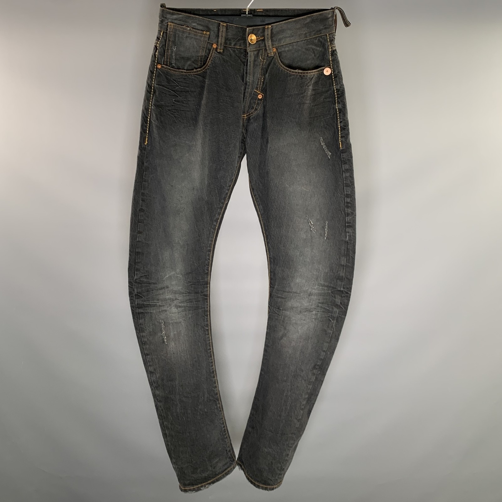 ANDREW MACKENZIE Size 31 Dark Grey Contrast Stitch Cotton Barrel Jeans