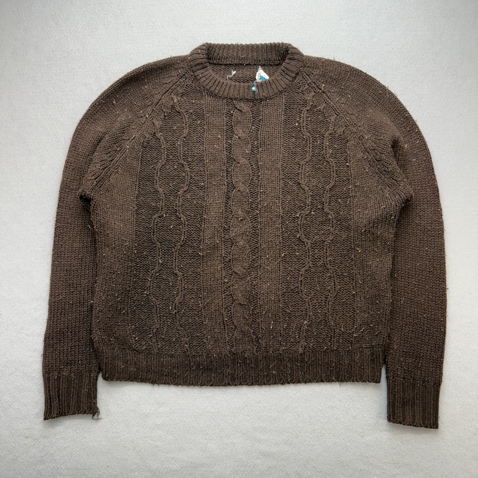 Vintage 60s Carol Brent Acrylic Sweater Brown Cable Knit Size 42