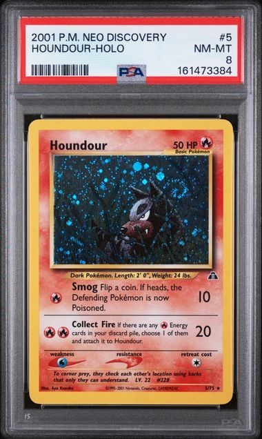 Pokemon 2001 Neo Discovery holo Houndour 5/75 PSA 8 NM-MT 5 Vintage w/ swirl Pokemon 2001 Neo Discovery holo Houndour 5/75 PSA 8 NM-MT 5 Vintage w/ swirl