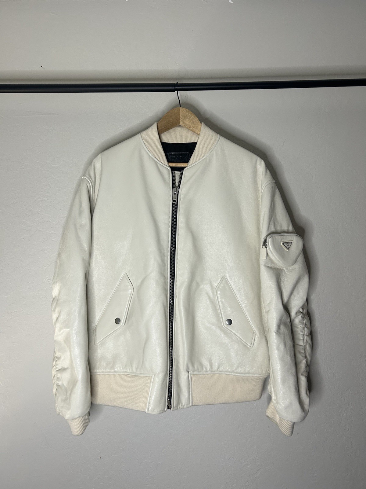 Prada x RAF Simons White Leather Bomber Prada x RAF Simons White Leather Bomber