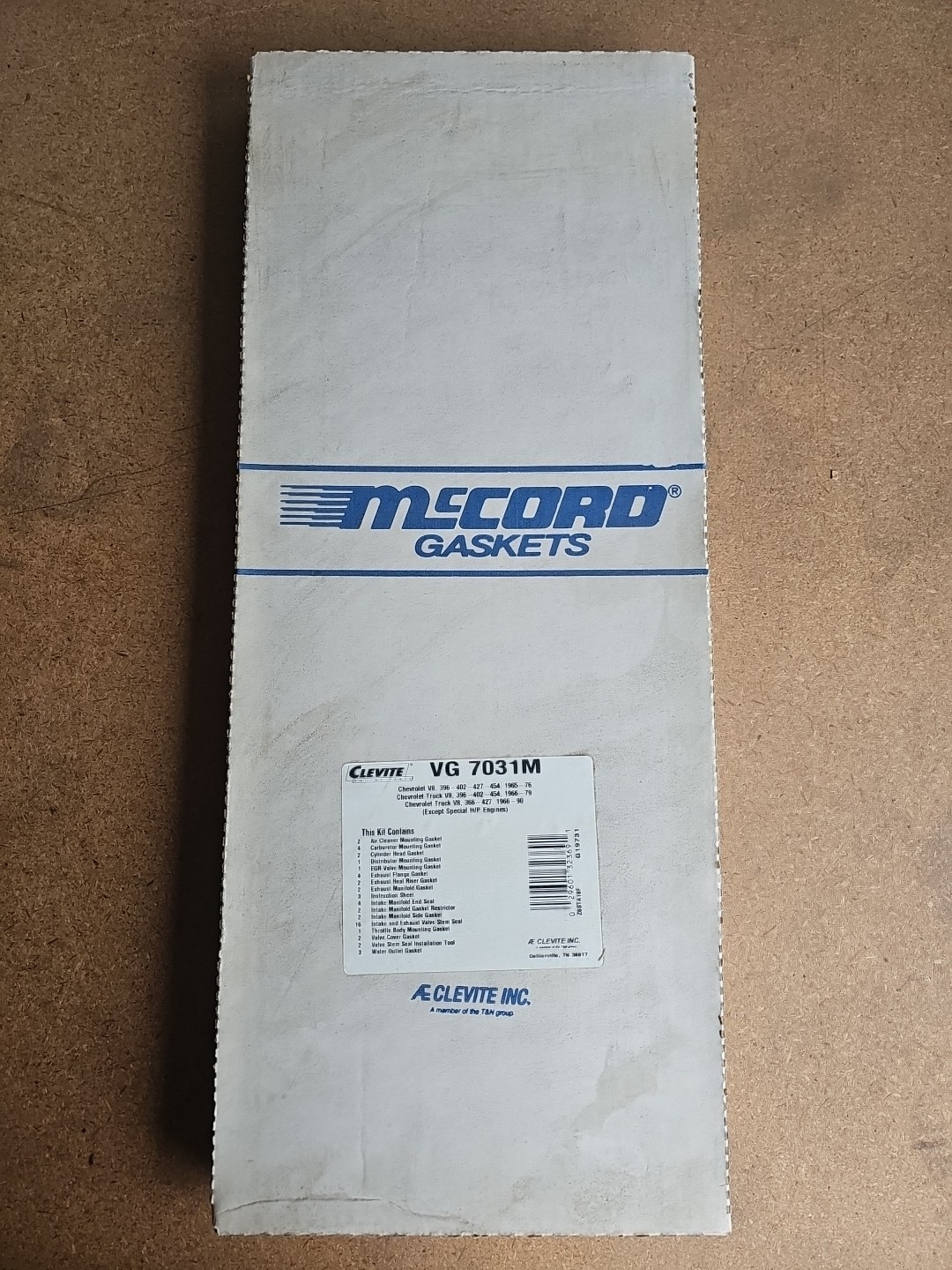 McCord Clevite VG7031M Valve Grind Gasket Set Chevy 396 402 427 454 NOS Sealed