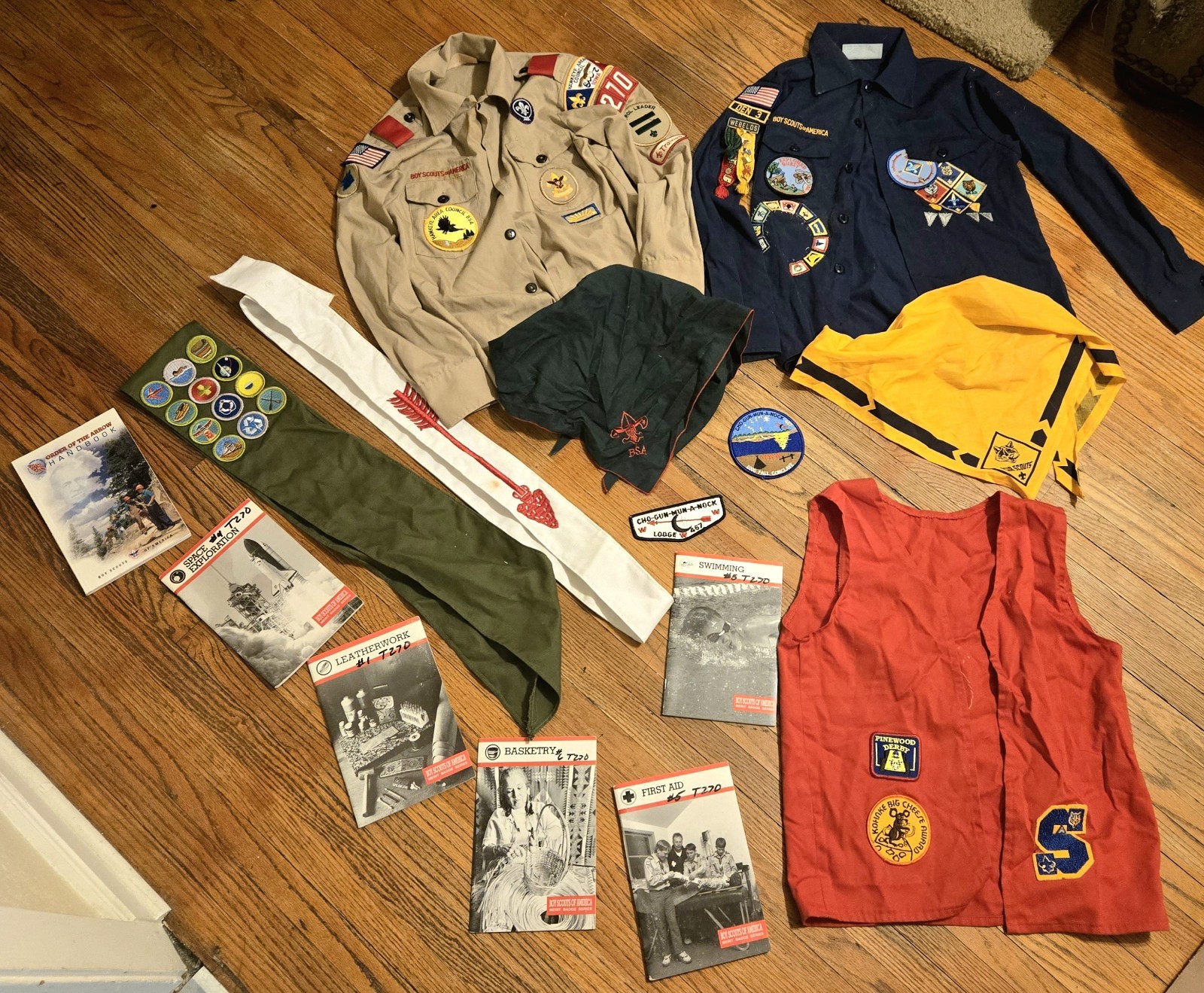 BSA Uniform & Book Lot Troop 270 Order of Arrow Sash 12 Merit Badges Handbooks