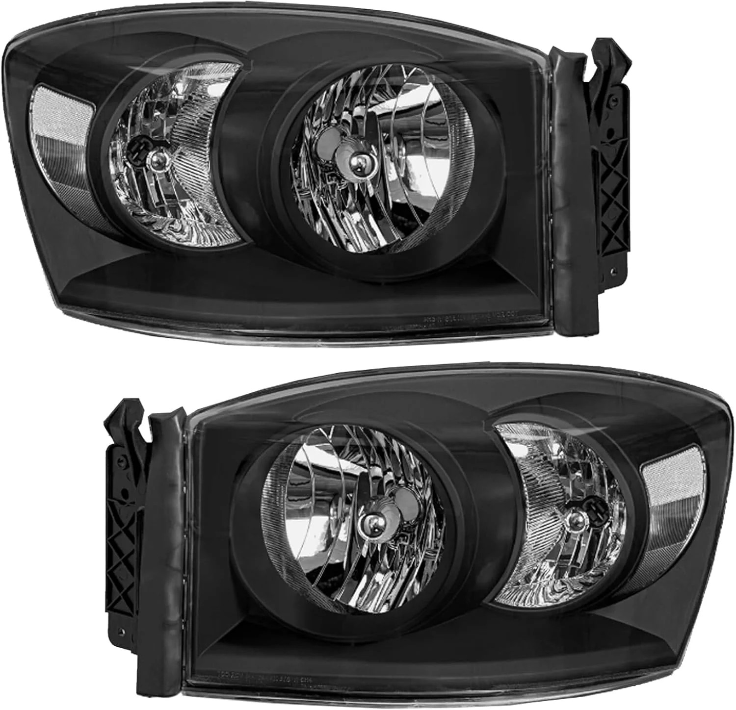 DimFlux Headlights Assembly for 06-08 Dodge Ram 1500 2500 3500 Black Housing