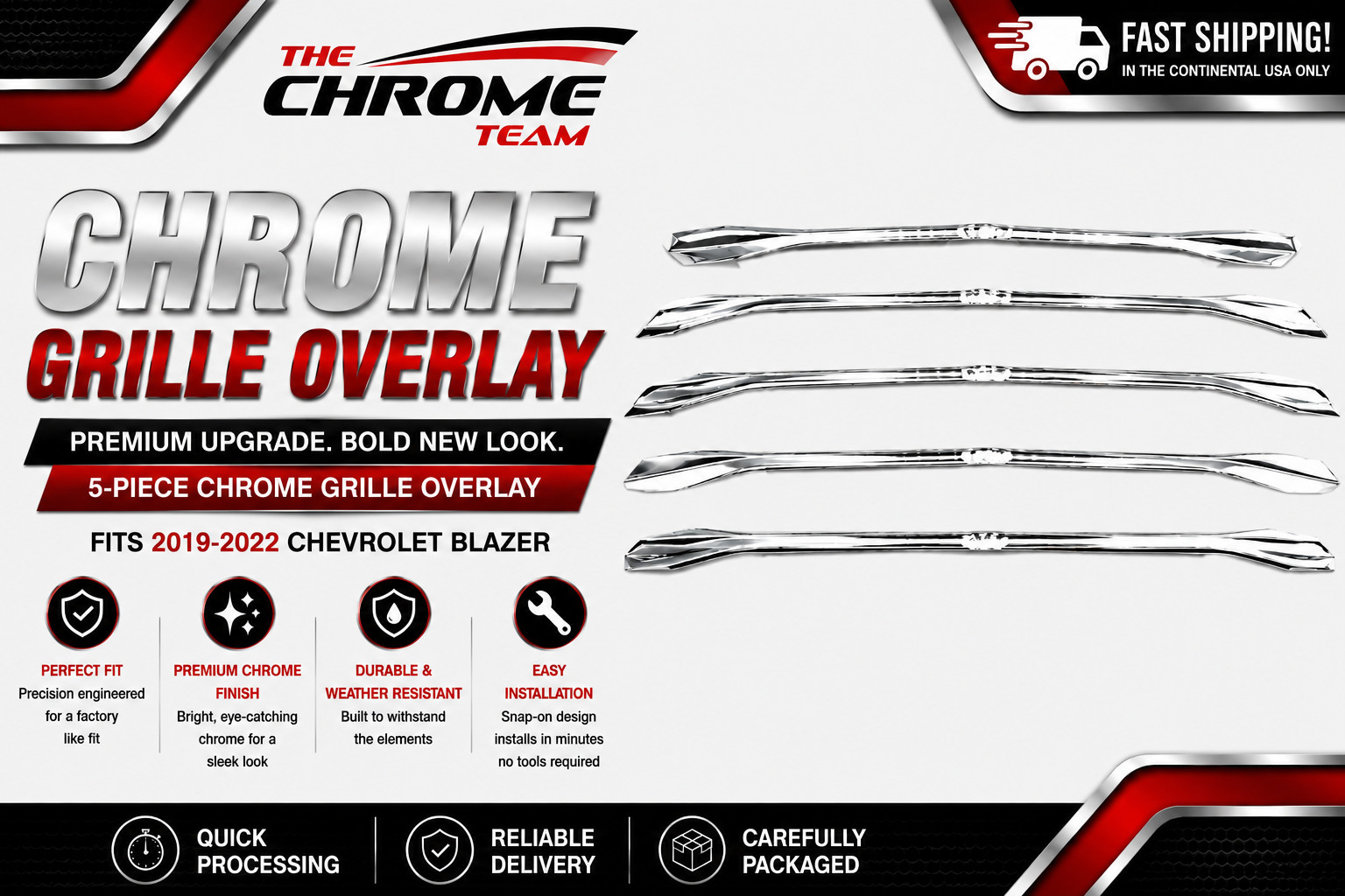 5-piece chrome grille overlay for 2019–2022 Chevrolet Blazer ABS499 5-piece chrome grille overlay for 2019–2022 Chevrolet Blazer ABS499