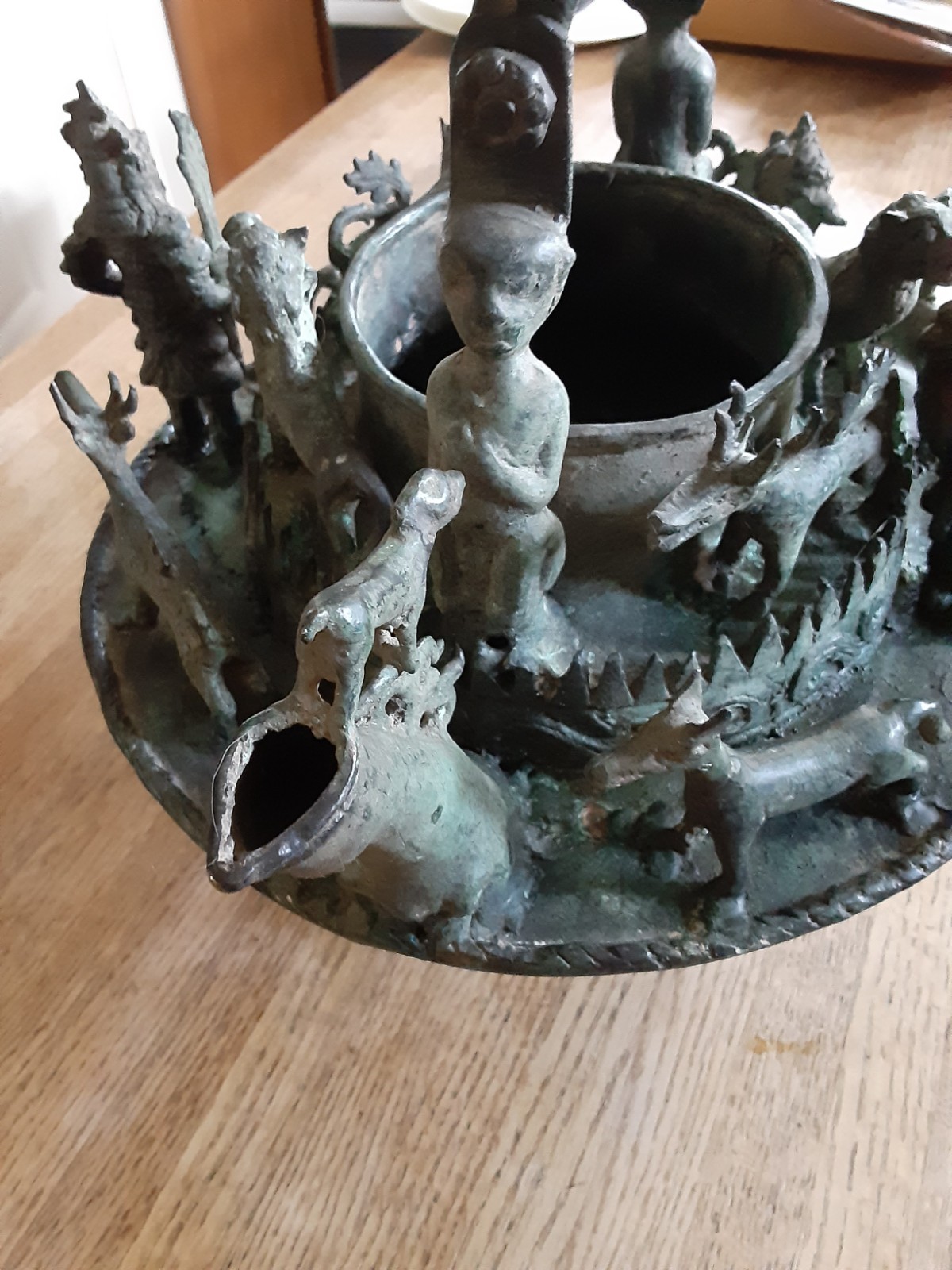 Antique Asian Watering Can with figures