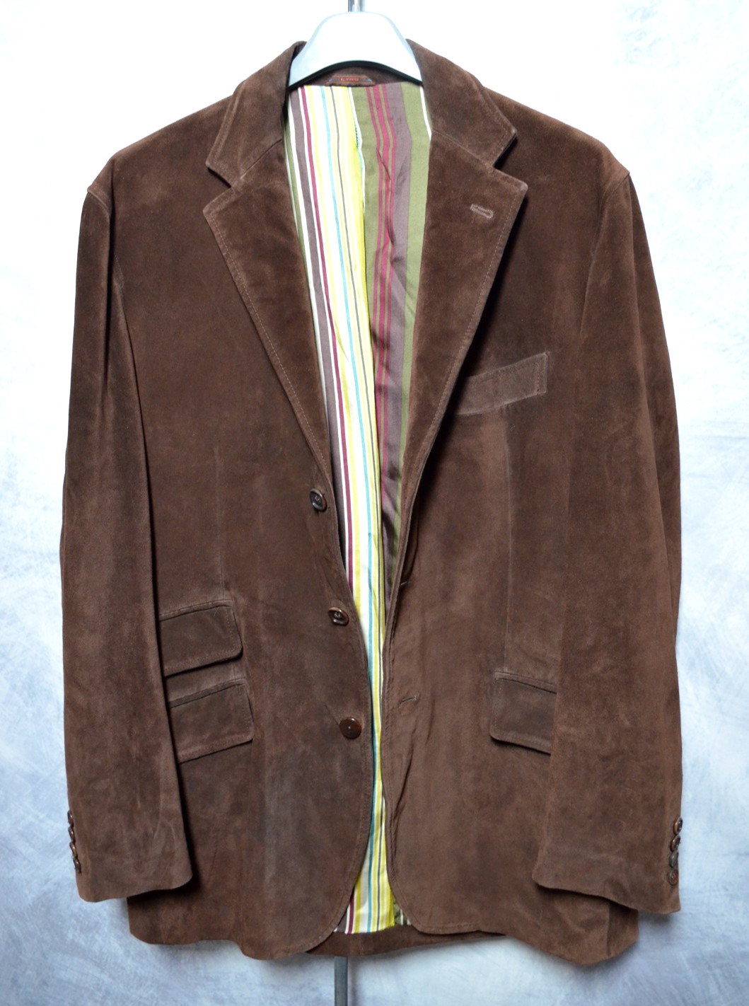 VERY RARE Etro 100% Calf Leather Suede Jacket Size 54IT Brown Silk Lined Vintage