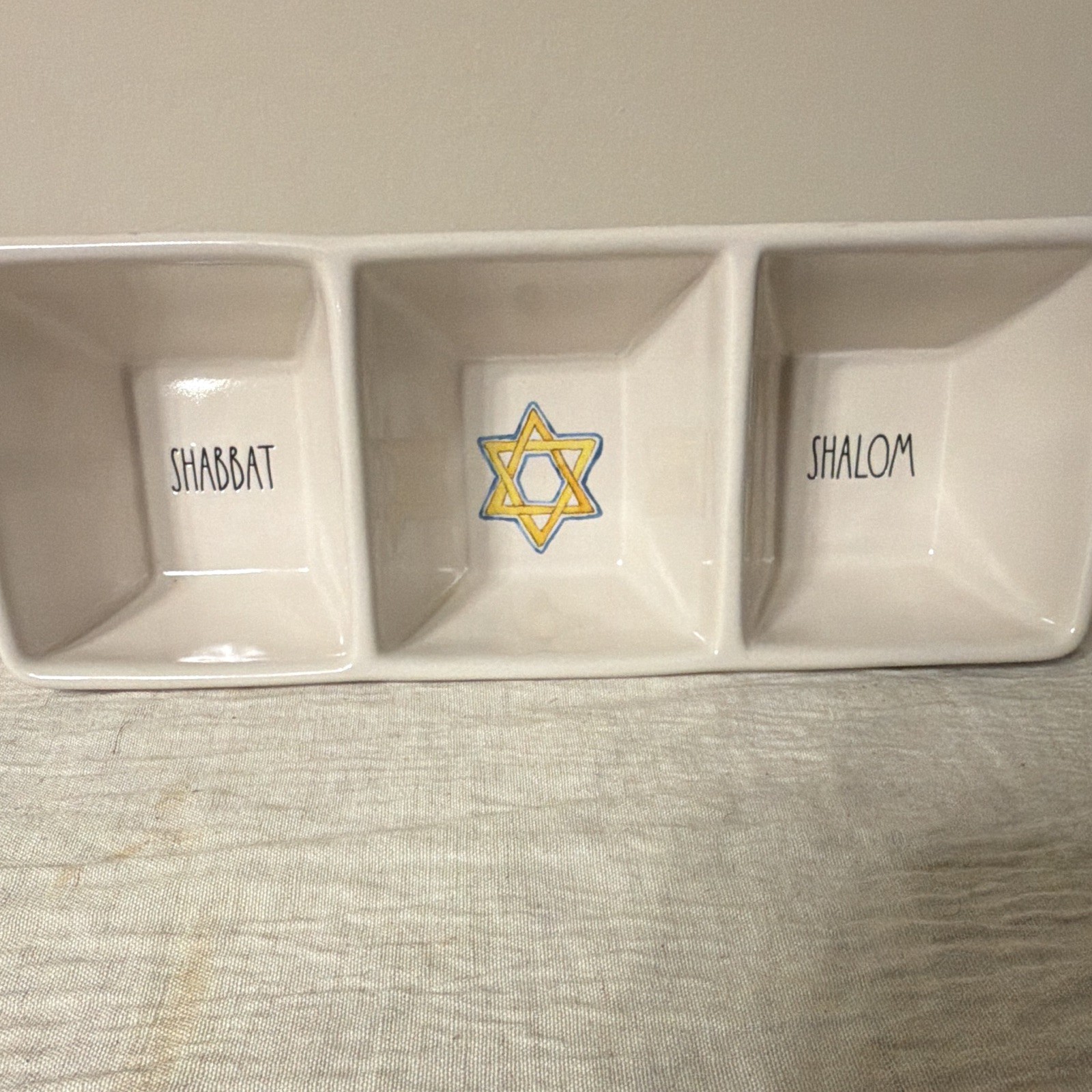 Rae Dunn Artisan Collection Shabbat Shalom 3-Section Ceramic Tray White Rae Dunn Artisan Collection Shabbat Shalom 3-Section Ceramic Tray White