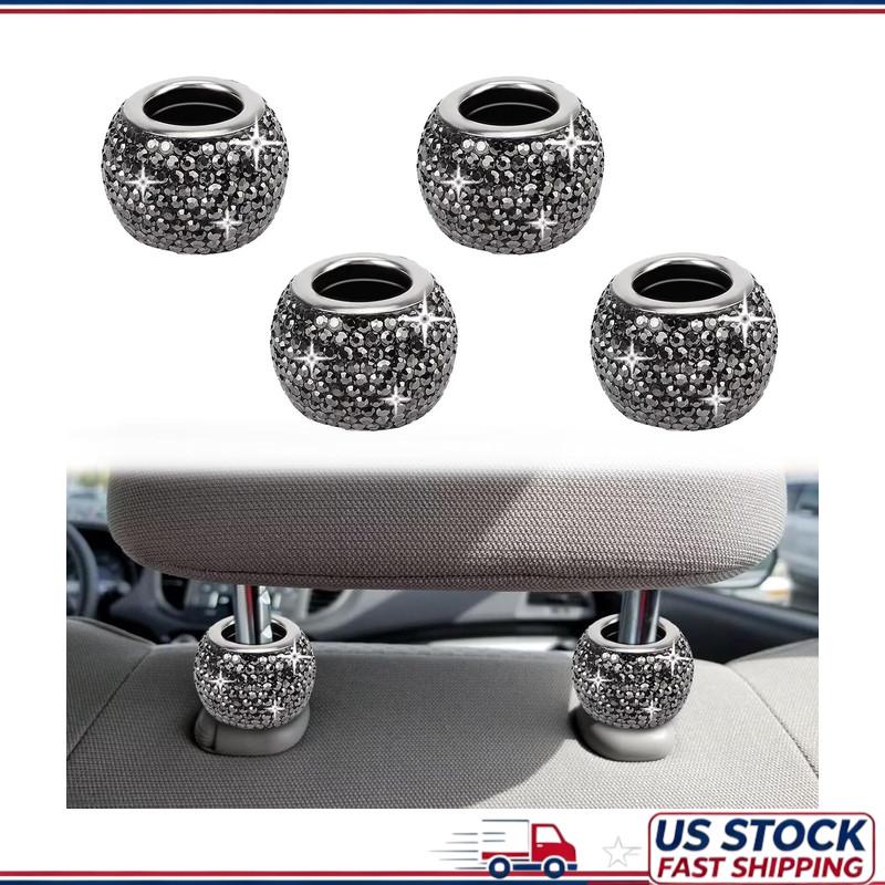 4 Pcs Bling Rhinestone Headrest Collars Rings, Crystal Diamond Car SeColor: Grey