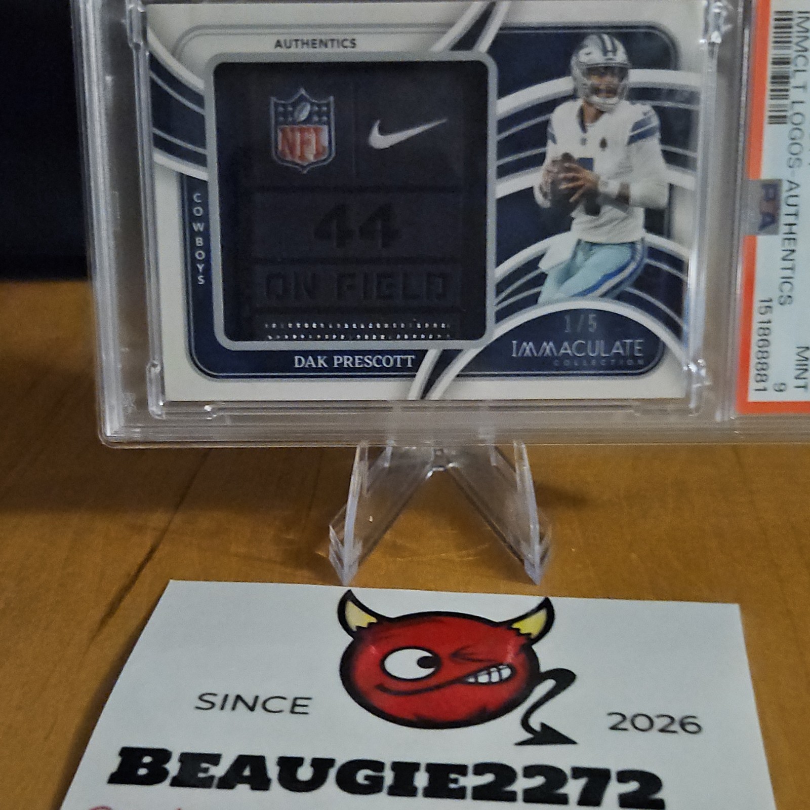 Dak Prescott 🏈-Game Worn-Panini 2024 Immaculate Logos-Authentics 1 of 5  PSA 9