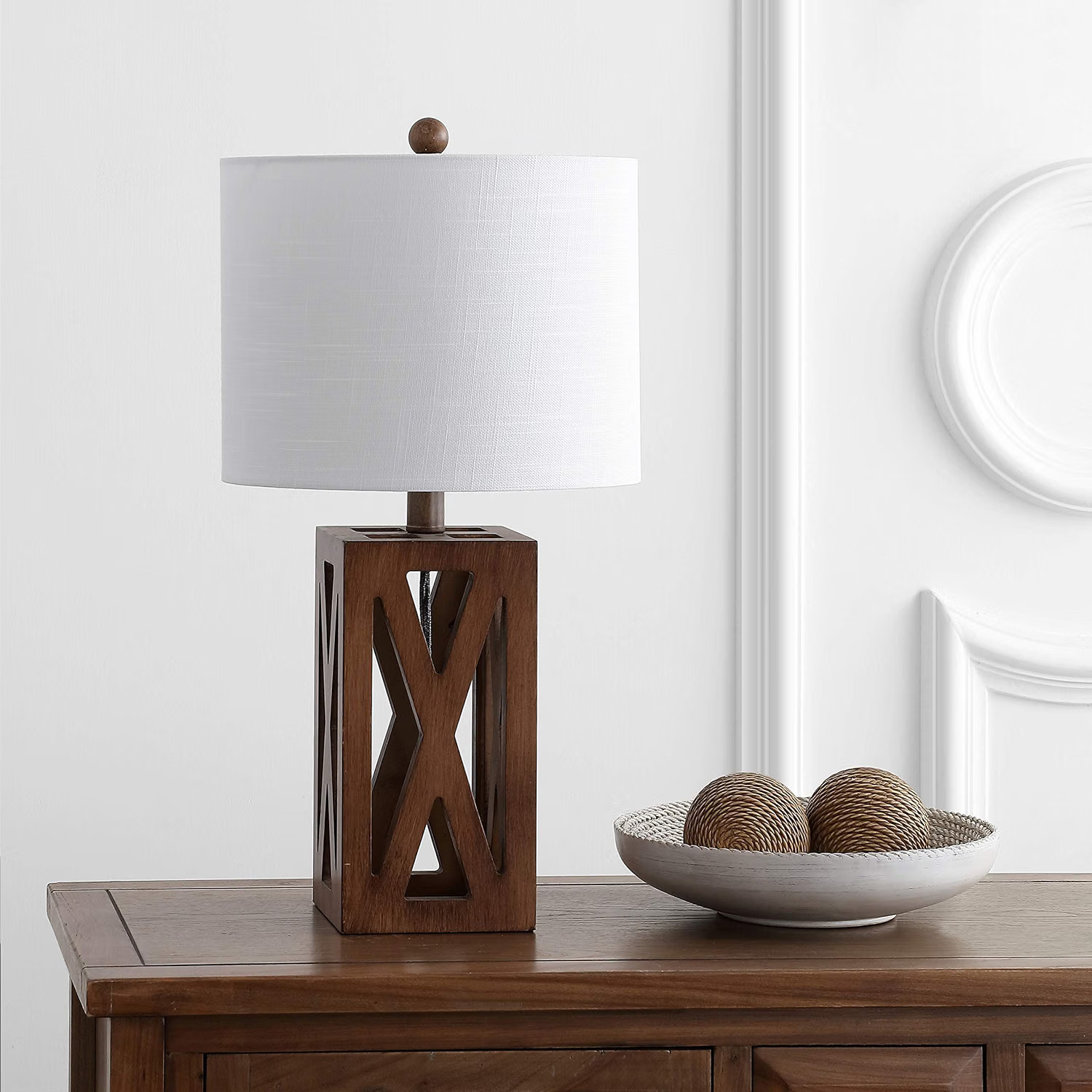 JONATHAN Y Stewart Rustic Wood Bedside Table Lamp 21.5\