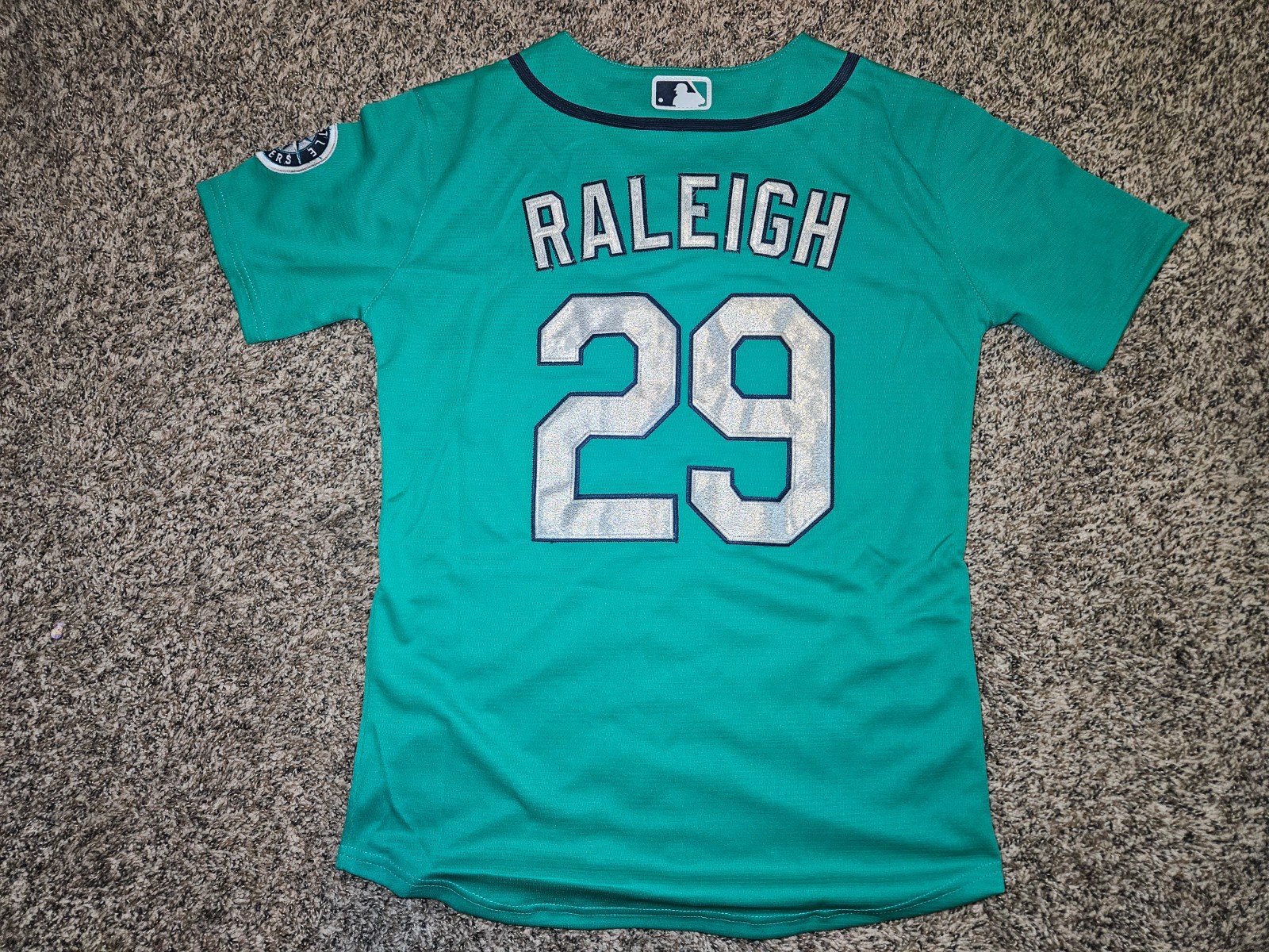 Cal Raleigh #29 Seattle Mariners Men\'s Aqua Cool Base Jersey Cal Raleigh #29 Seattle Mariners Men\'s Aqua Cool Base Jersey
