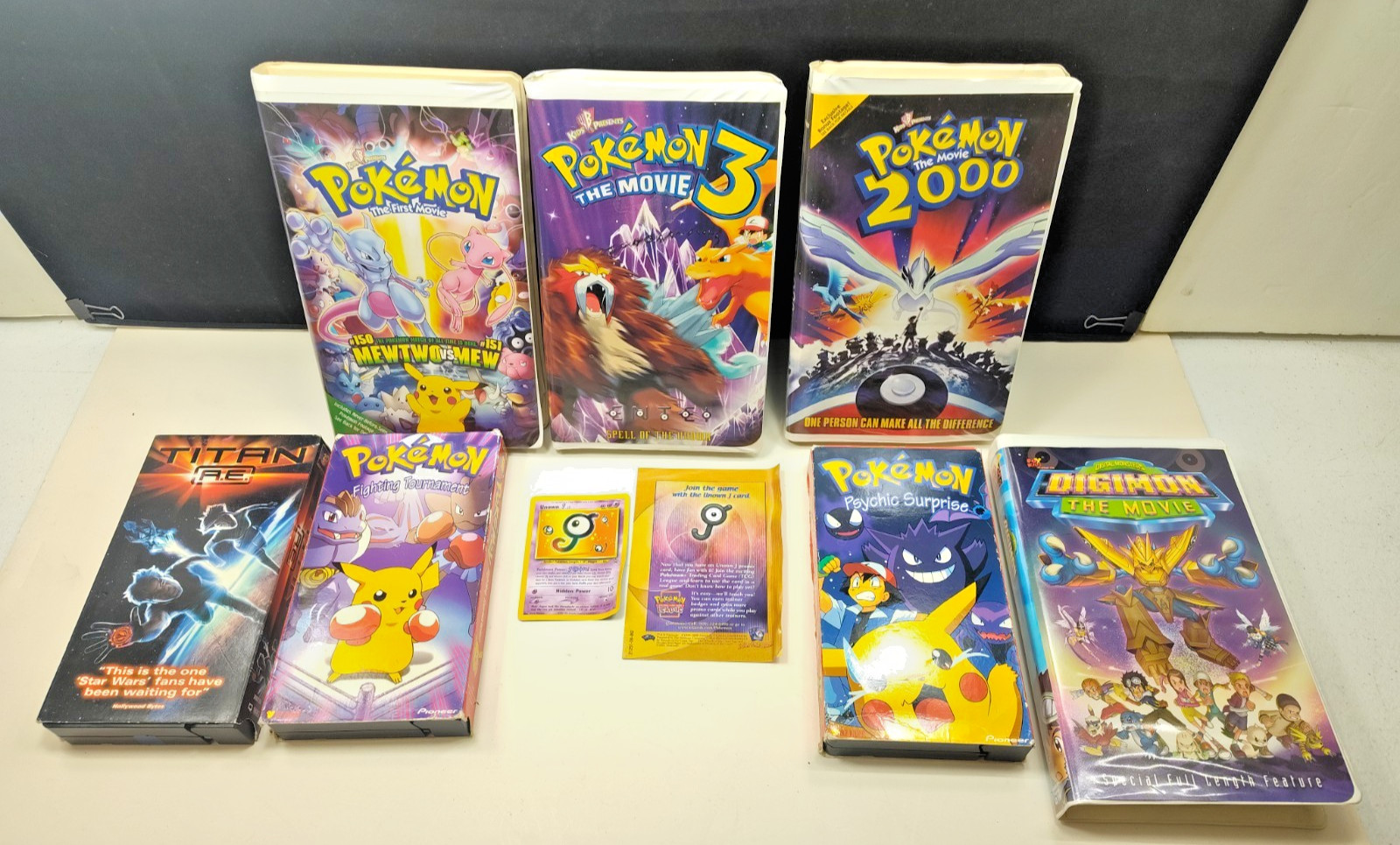 LOT POKEMON VHS Clamshell Videos Movies + Unown Card Insert DIGIMON TITAN AE LOT POKEMON VHS Clamshell Videos Movies + Unown Card Insert DIGIMON TITAN AE