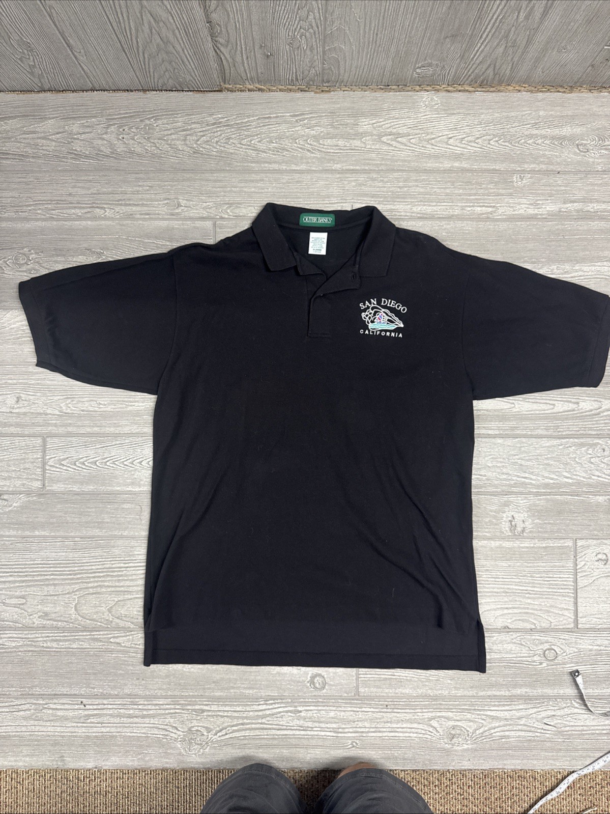 VTG Outer Banks Polo Shirt Men’s XL Black San Diego Calif. Embroidered Cot. USA