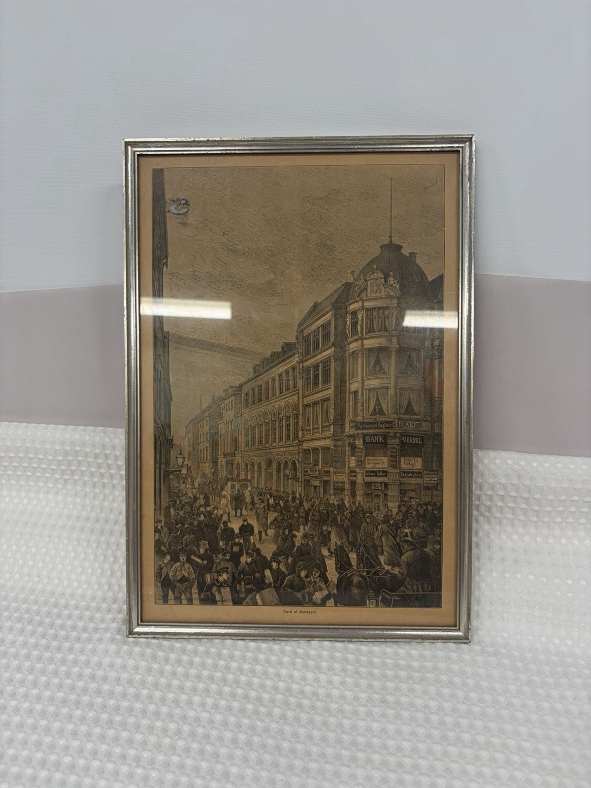 Vintage 1888 Copenhagen Denmark Østergade Street Scene Wood Engraving Framed