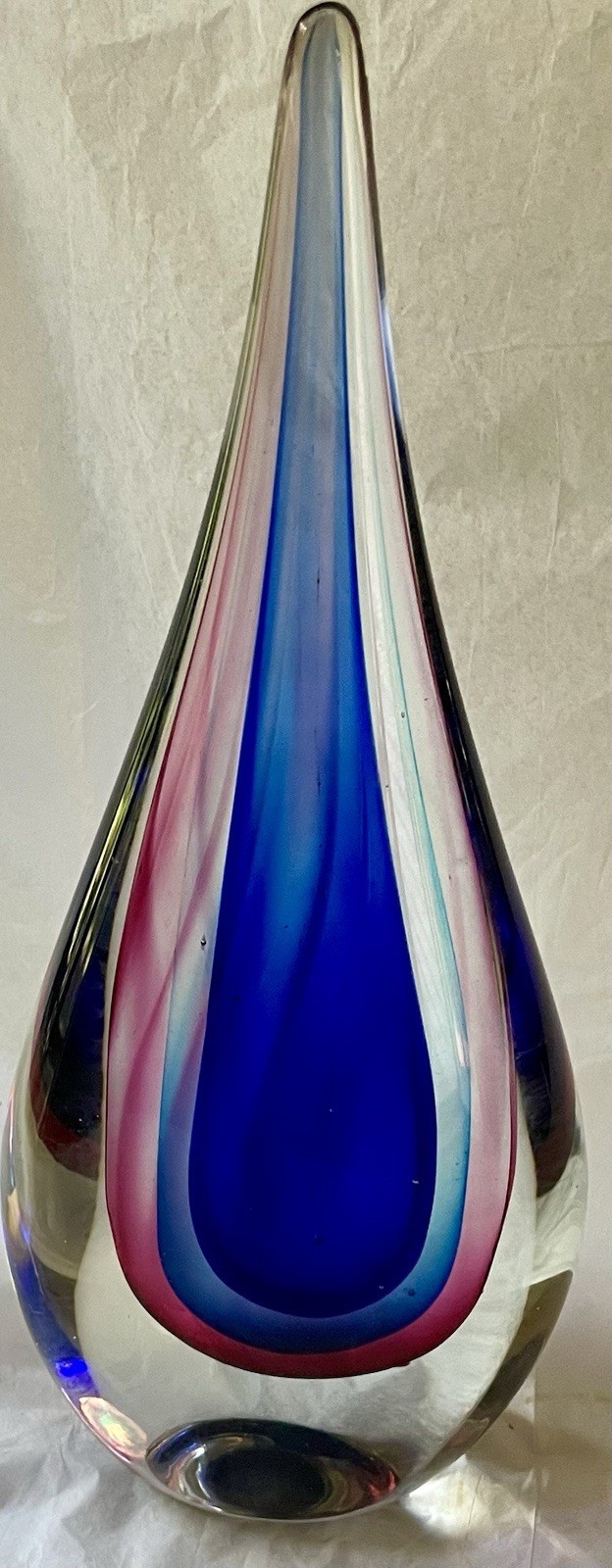 European Murano Style Sommerso Art Glass Teardrop Sculpture HandBlown MCM VTG