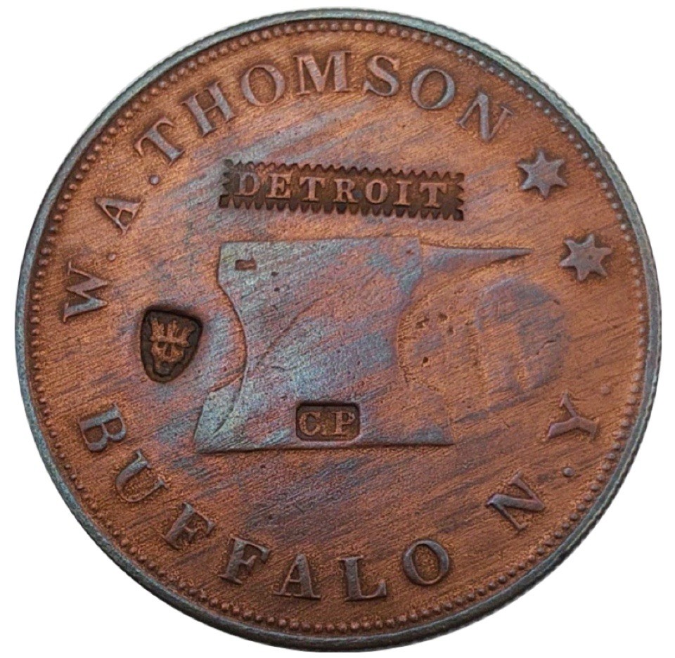 (1843) New York City HT-214a (R-4) W.A. Thomson Hard Times Token Countermarked 