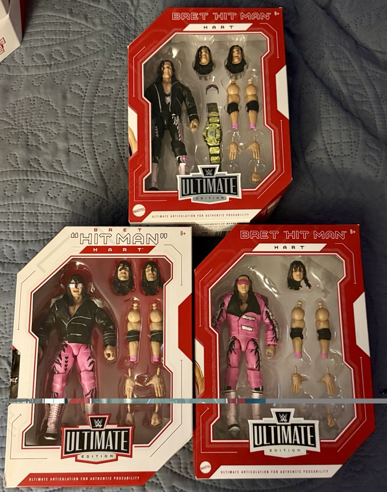 LOT OF 3 WWE MATTEL ULTIMATE EDITION BRET HITMAN HART NIB SEALED HOF WCW