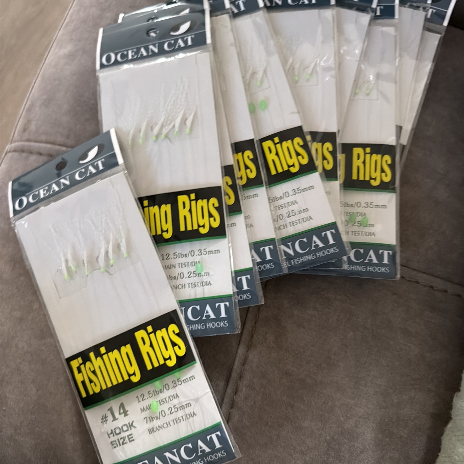 10 Packs :OCEAN CAT Fishing Rigs White Feather 6 Pieces Fishing Rigs #14 Hook Sz