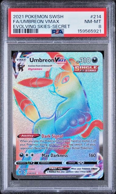 2021 Umbreon VMAX 214/203 Evolving Skies Secret Rare PSA 8 EN Holo NM Mint #214