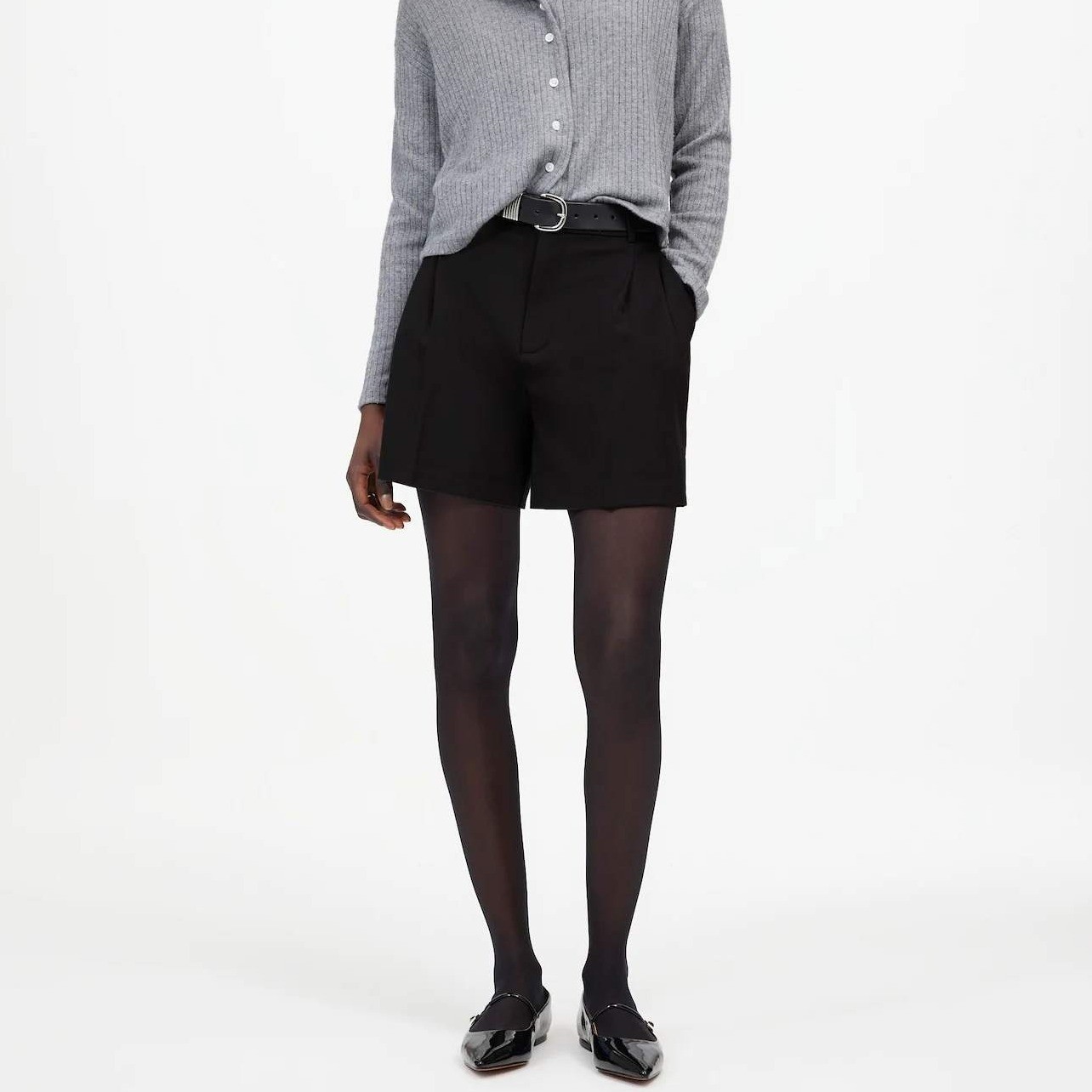 NEW Madewell Easy Pleated Trouser Short Women 8 Black High Rise Wool Blend Twill
