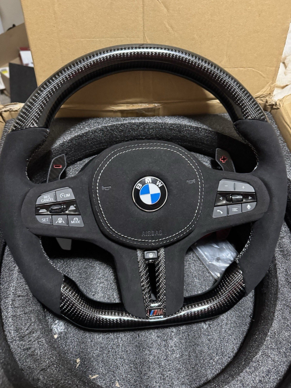 BMW Steering Wheel M8 F90 M5 G80 M3 M4 X4M M850I X5M X6M Carbon Fiber Alcantara BMW Steering Wheel M8 F90 M5 G80 M3 M4 X4M M850I X5M X6M Carbon Fiber Alcantara