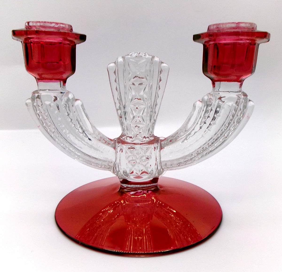Lovely 1940s Vintage Tiffin Franciscan Red Double Arm Candle Holder Candelabra