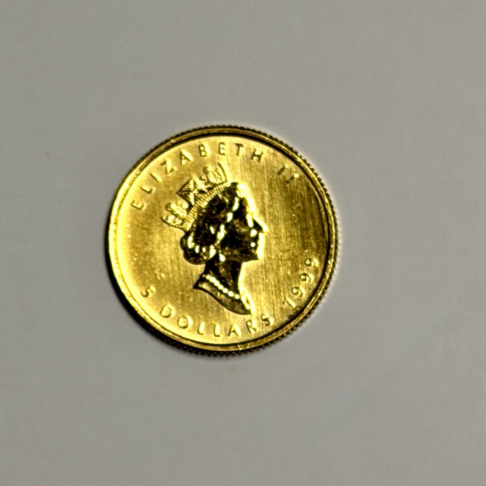 1999 Canadian $5 Maple Leaf; Elizabeth II; 1/10 Oz; .9999 Gold Coin Proof; 24K