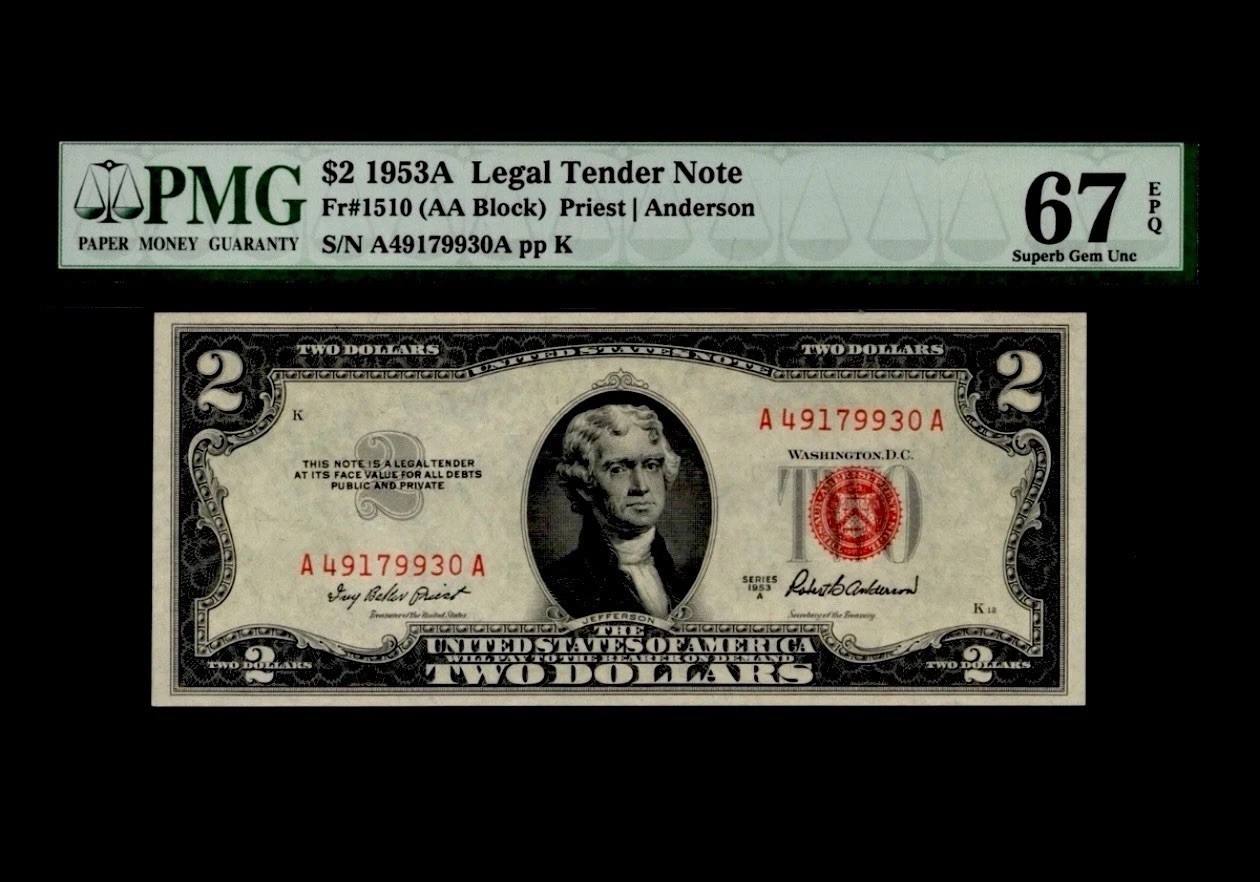 1953A $2 Legal Tender Note. FR: 1510. PMG Graded: 67 EPQ. 
