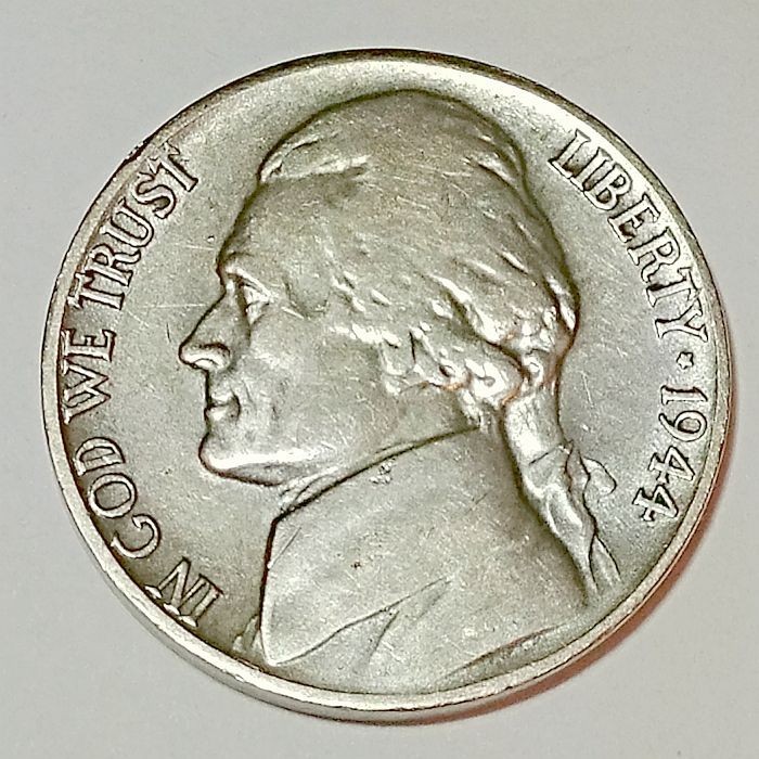 1944-S Jefferson 35% Silver War Nickel  / Actual coin shown