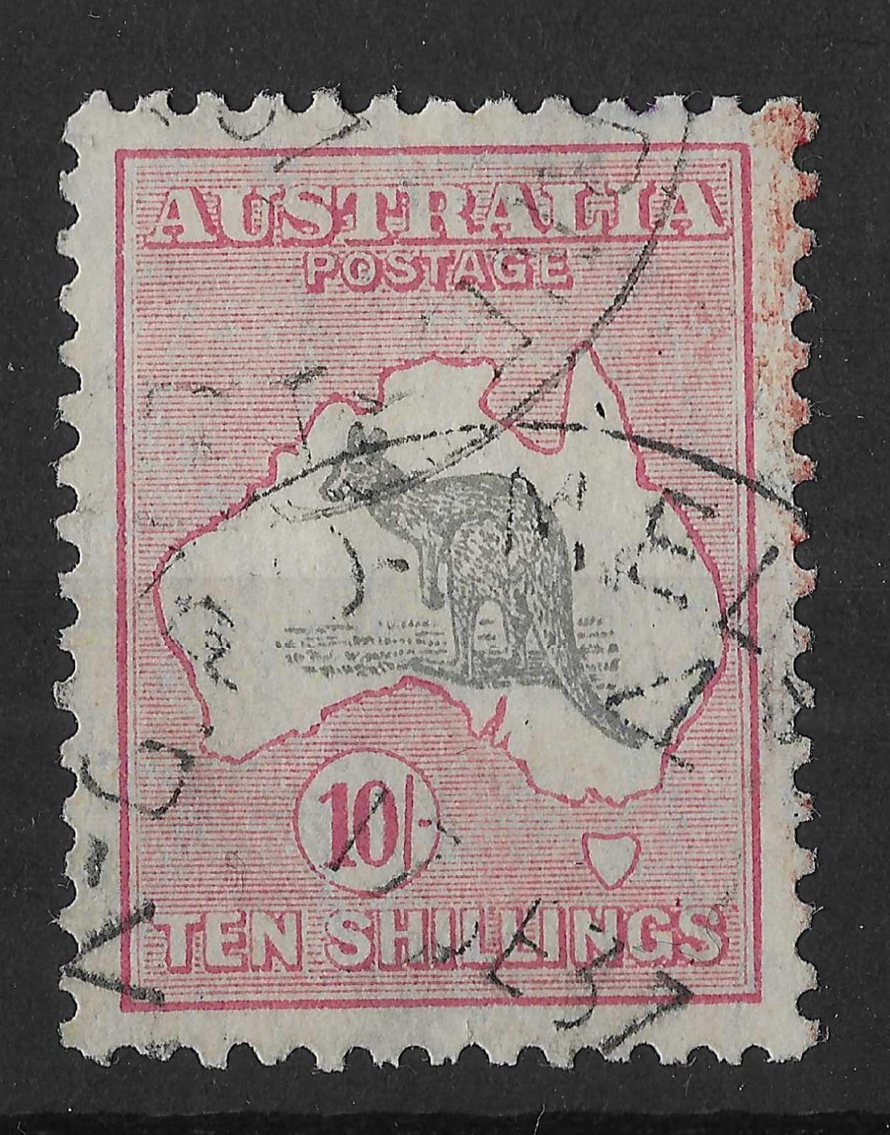 Australia 1931-36 10/- Grey & Pink Roo SG136 Fine Used Cat£160