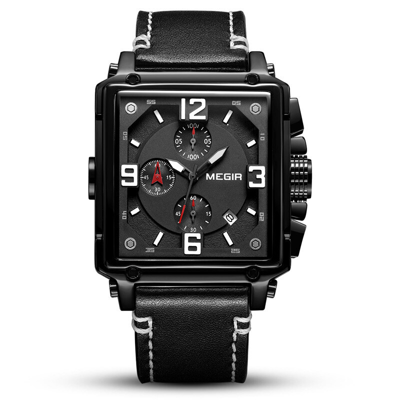 MEGIR Creative Men Chronograph Watch Men Leather Sports Quartz Wrist Watches 