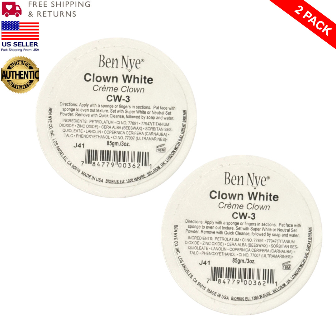 [2Pack] Ben Nye Clown White CW3 Theatrical Stage Makeup Creme Face Paint 3 oz