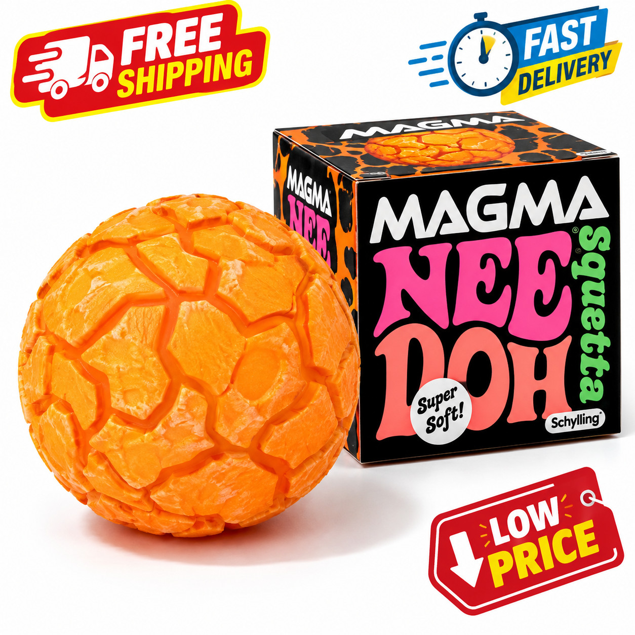 NeeDoh Squeeze Doh Magma Squishy Stress Ball Fidget Toy grey/red