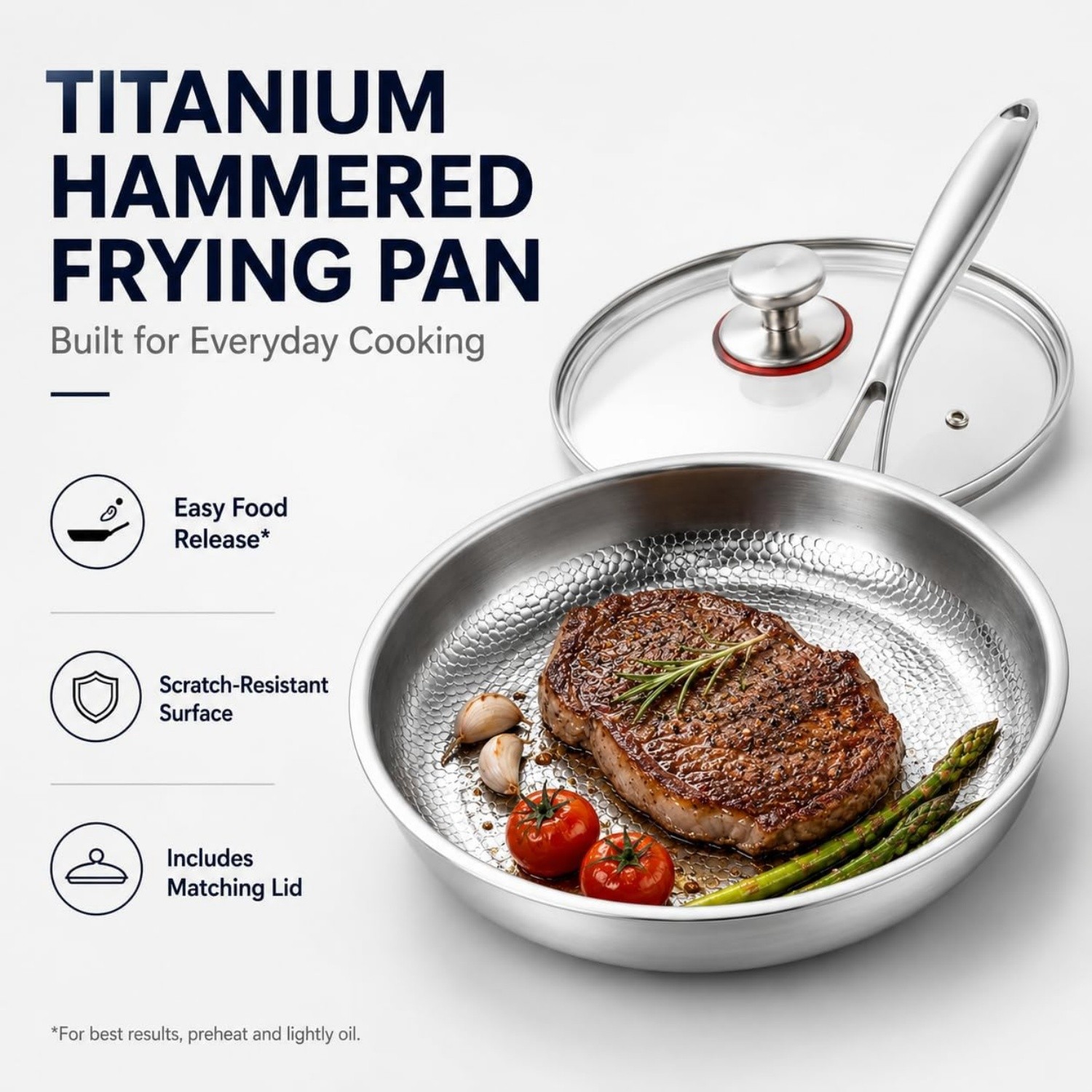 2026 New Titanium Hammered Pan Pro with Lid, Titanium Pans for Cooking -Durable