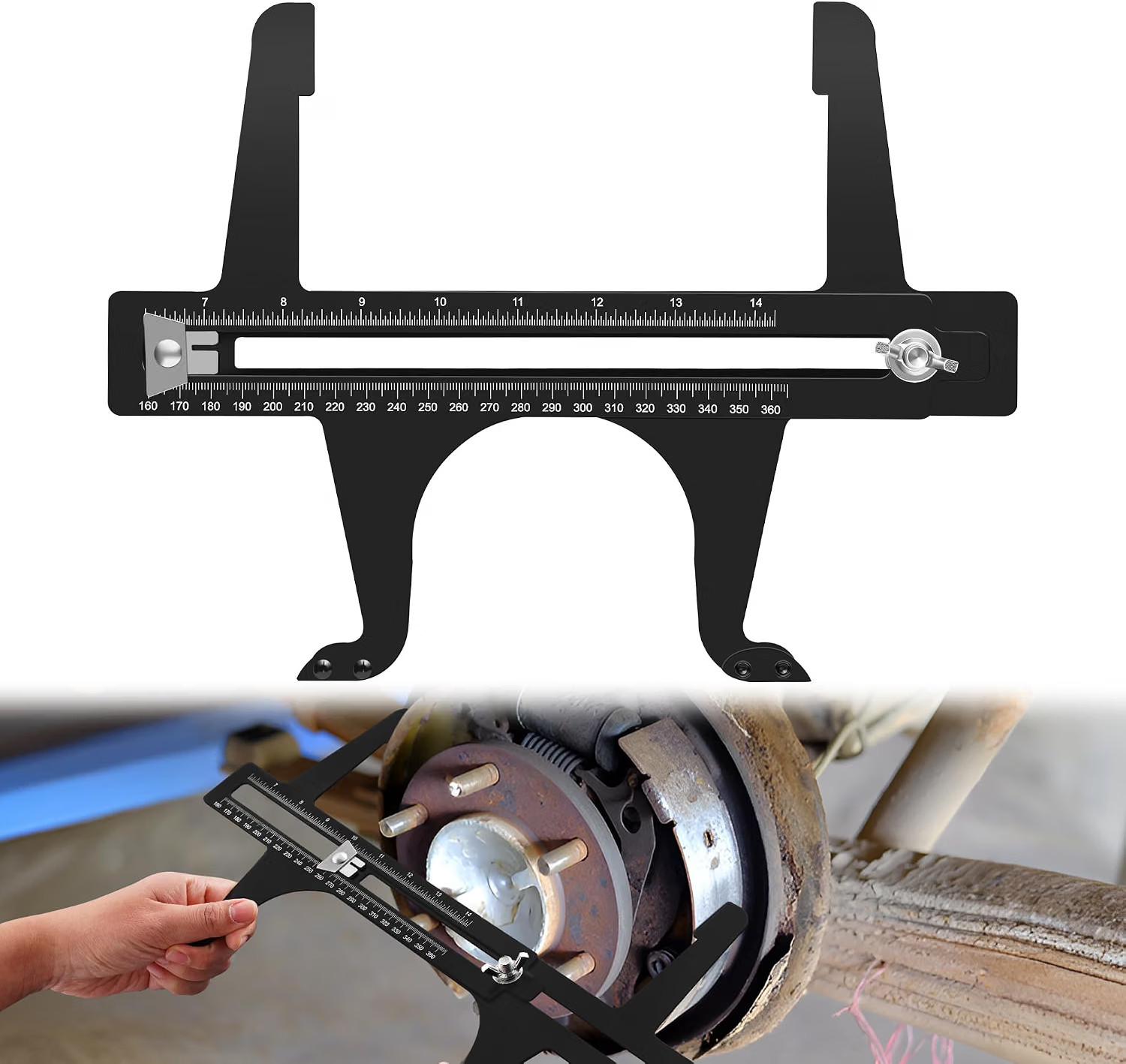 Drum Brake Measuring Tool – Resetting Gauge for 6.5-14.25 Inch, Black 