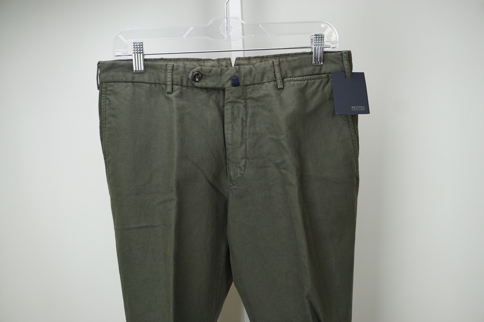 Incotex Green Olive Cotton Linen Pants Sz 48 NEW