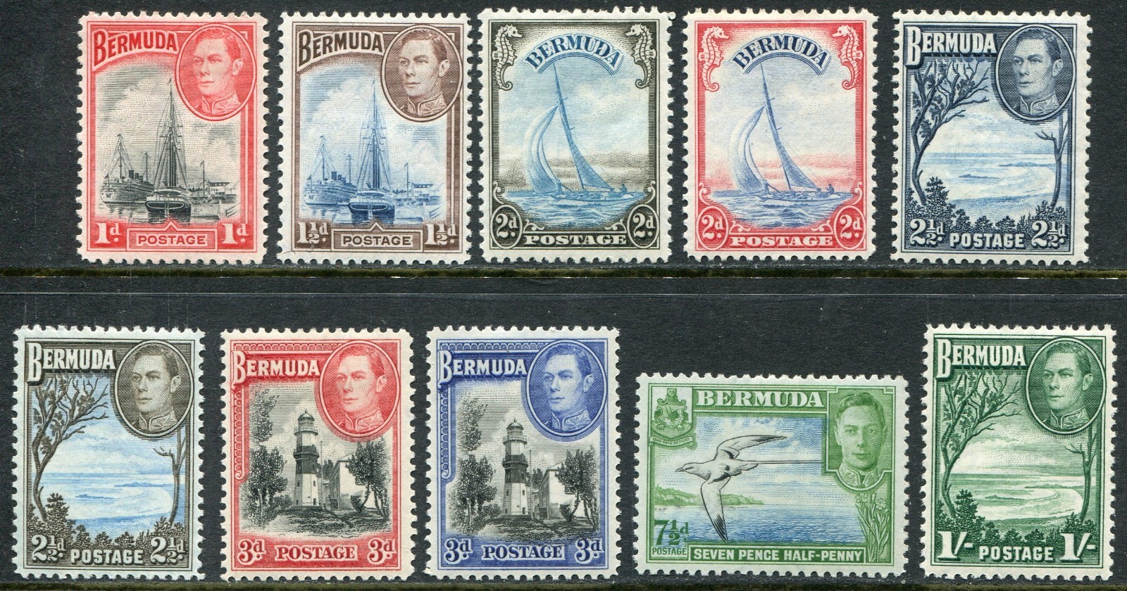 Bermuda 1938-52 ½d-1s SG 110-115 hinged mint (cat. £120 as u/m) \'A\' hinge rems
