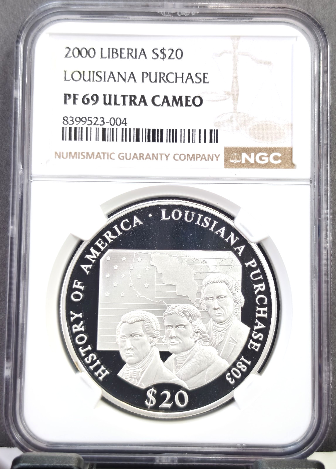 2000 LIBERIA SILVER 20 DOLLARS LOUISIANA PURCHASE NGC PF 69 ULTRA CAMEO RARE GEM 2000 LIBERIA SILVER 20 DOLLARS LOUISIANA PURCHASE NGC PF 69 ULTRA CAMEO RARE GEM