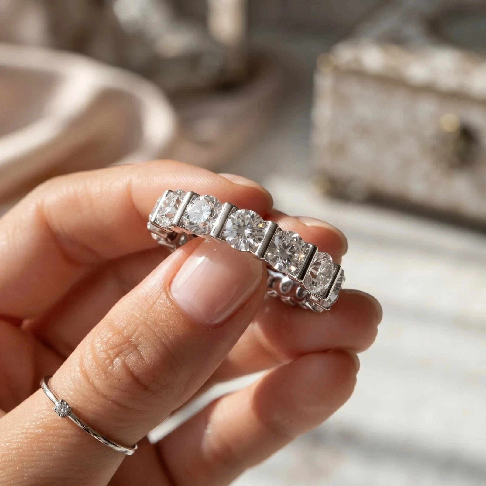 4.00Ct Round Cut Natural Diamond Solid 14K White Gold Luxury Eternity Band Ring