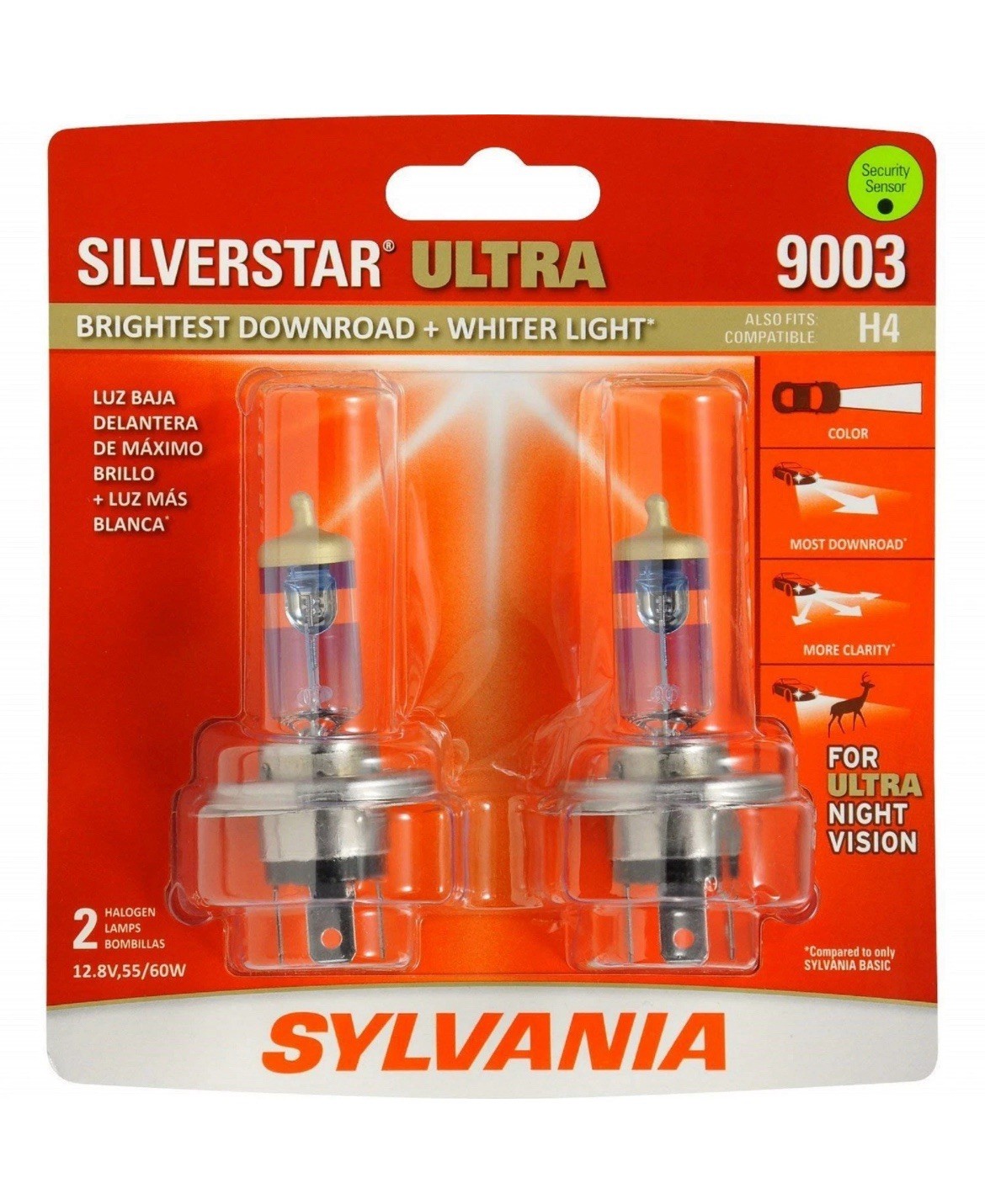 Sylvania SilverStar Ultra 9003 HB2 H4 60/55W Two Bulbs Head Light Dual Beam Lamp