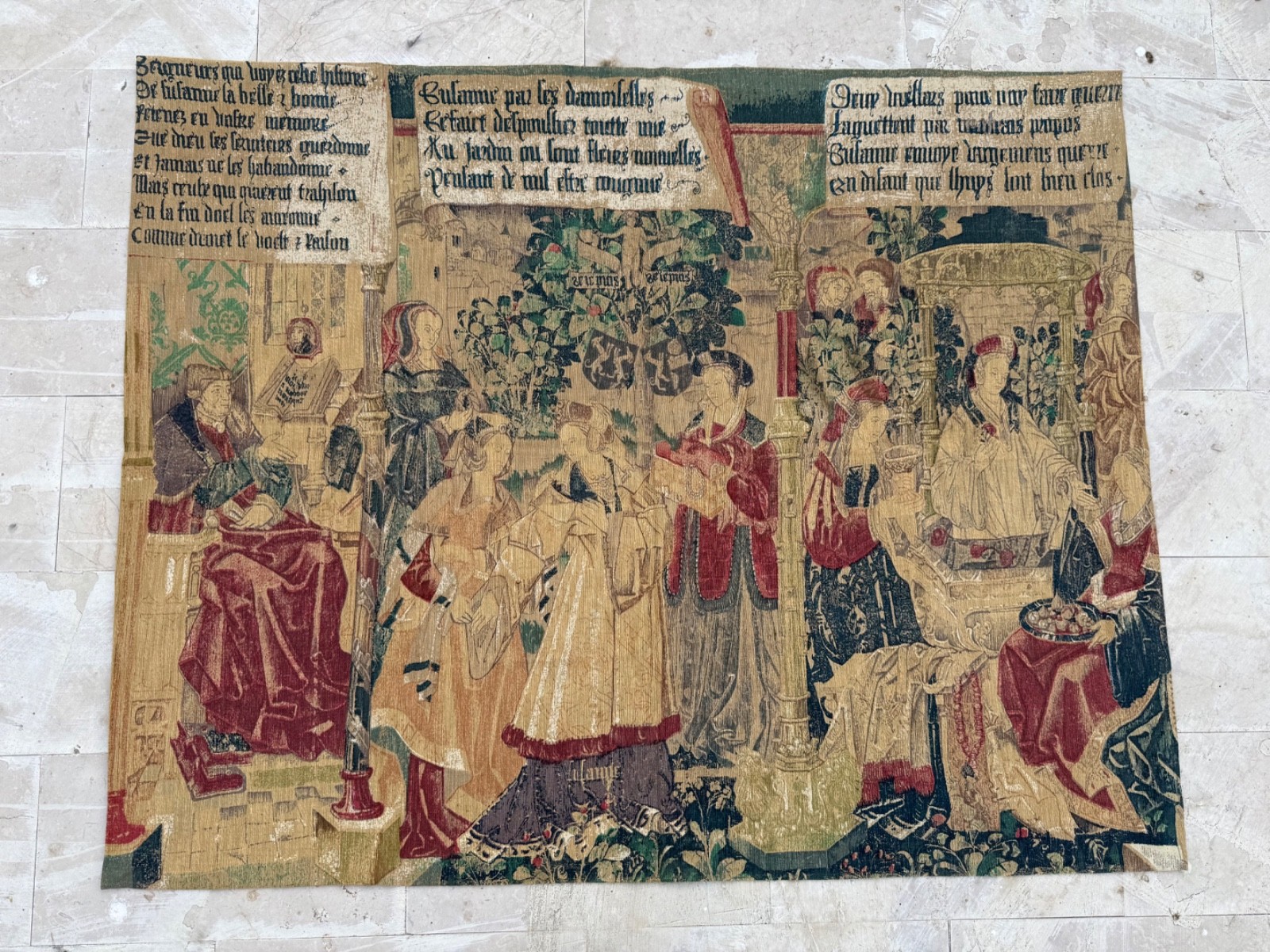 Vintage Fabulous Hand Printed French Pictorial Figurative Aubusson StyleTapestry