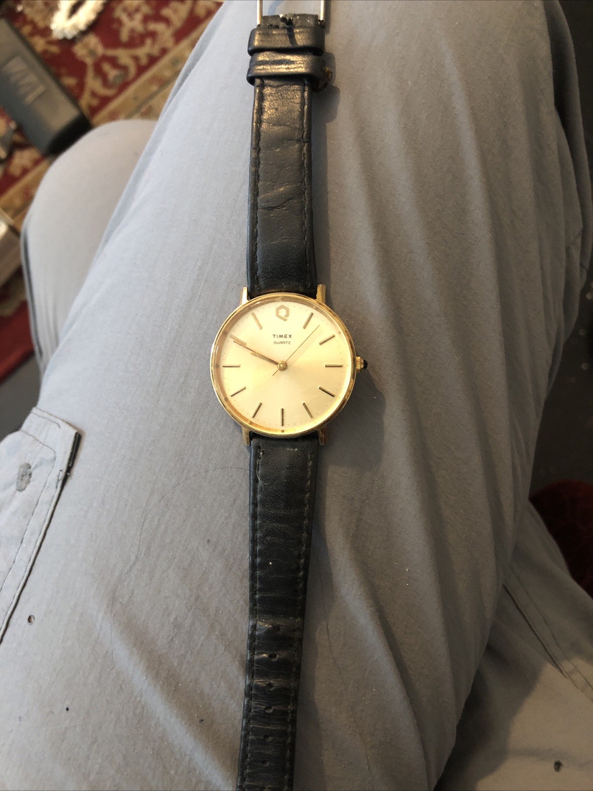 Vintage 1980s Timex Q Quartz Men's Dress Watch | Gold Tone Case Minimalist Dial