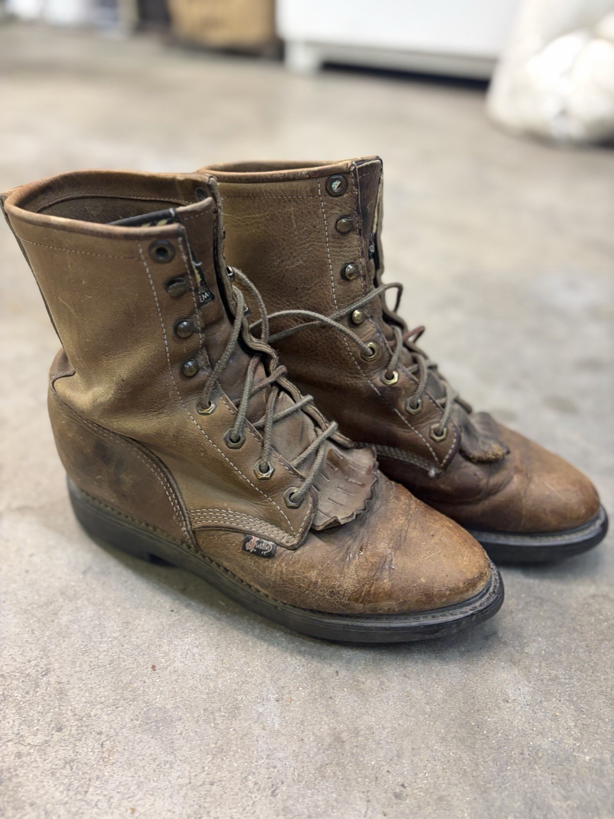 Justin Leather Lace-Up Work Boots Brown Womens Size 9C Mens 7 Medium Width L7462