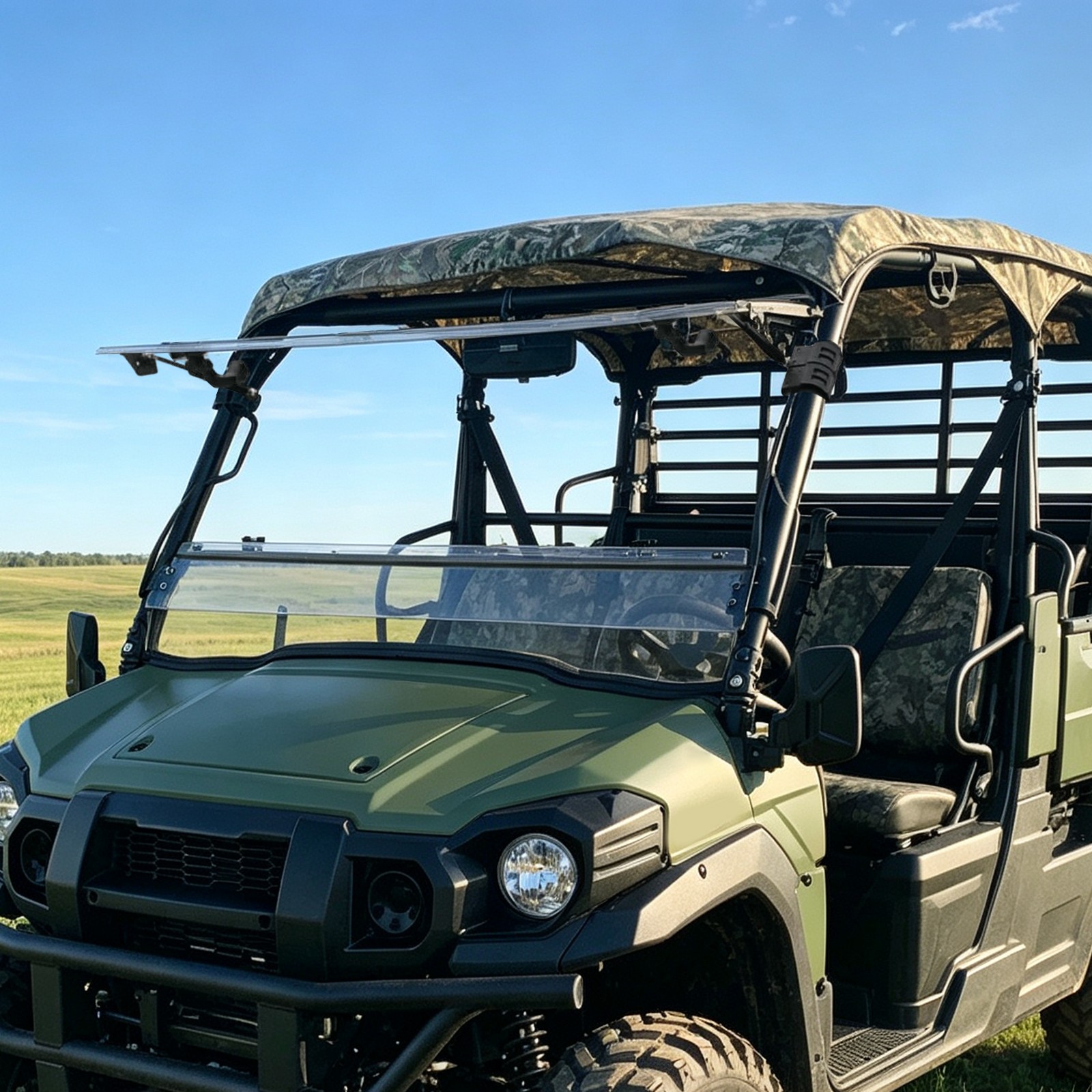 Flip Windshield Scratch Resistant For 2015-2026 Kawasaki Mule Pro FXT DXT DX FX