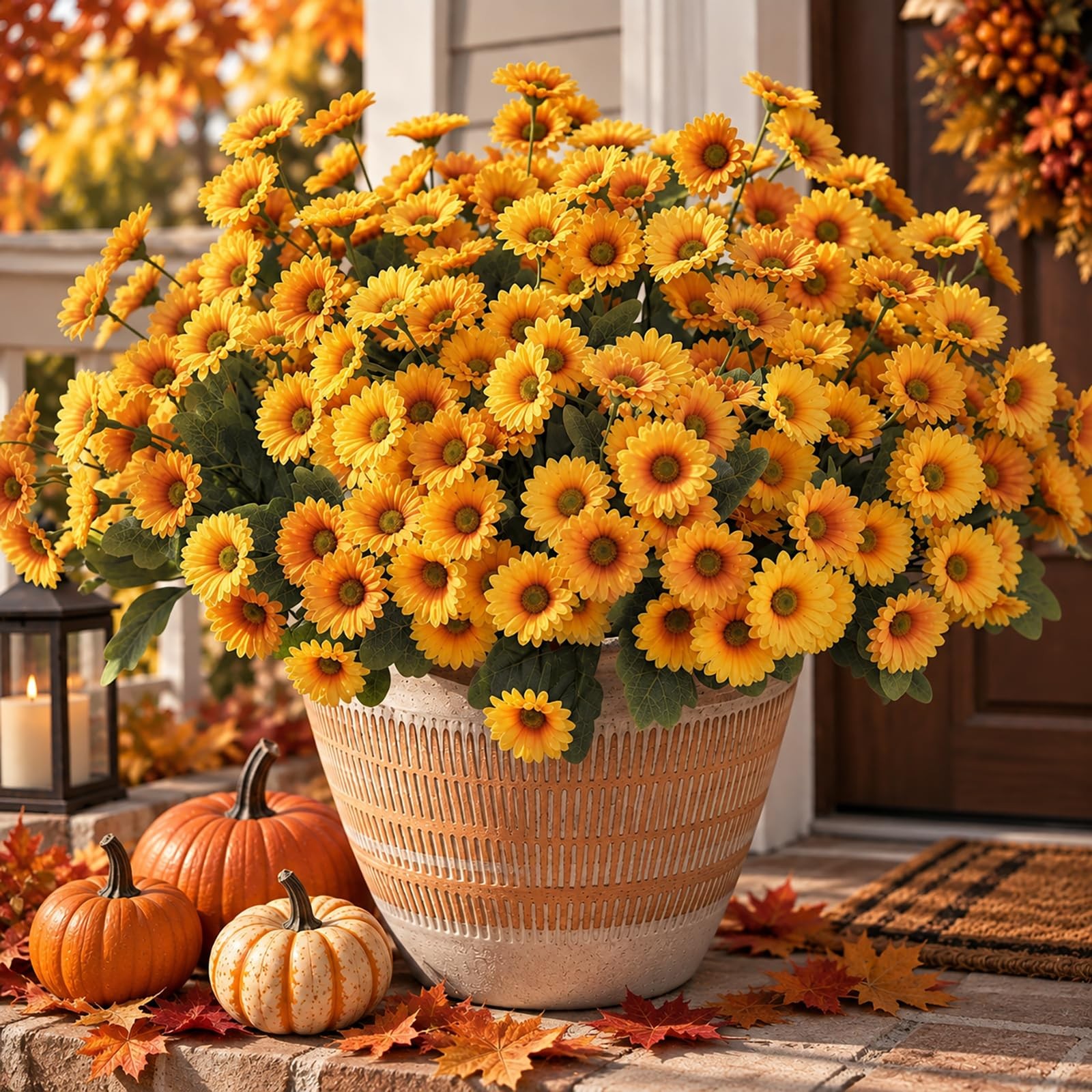 6 Bundles Fake Mums Artificial Mums for Outdoors Fake Flowers Daisy UV Resistant